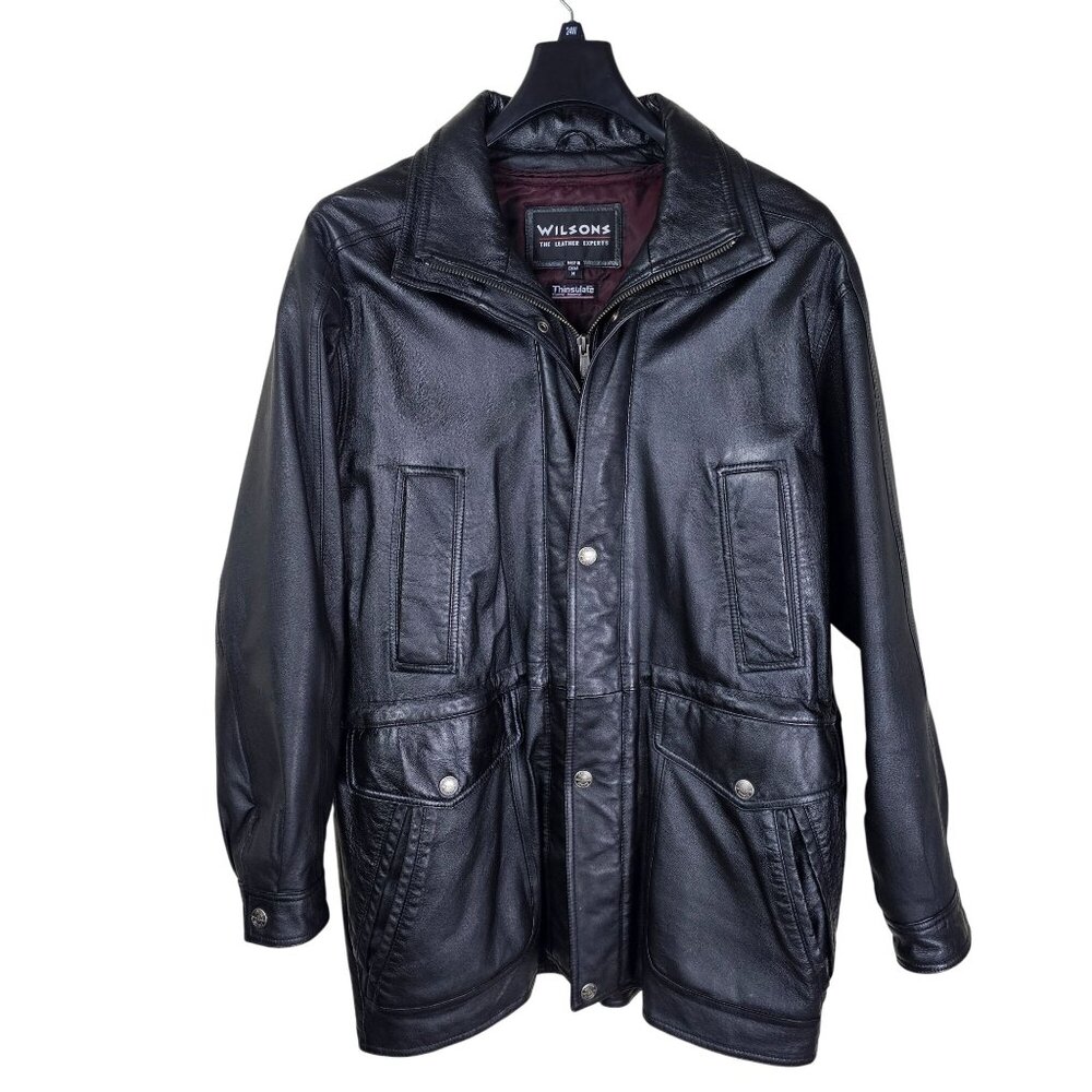 Wilsons Full Zip Leather Jacket M Black Heavyweight Thinsulate Liner Moto Cargo